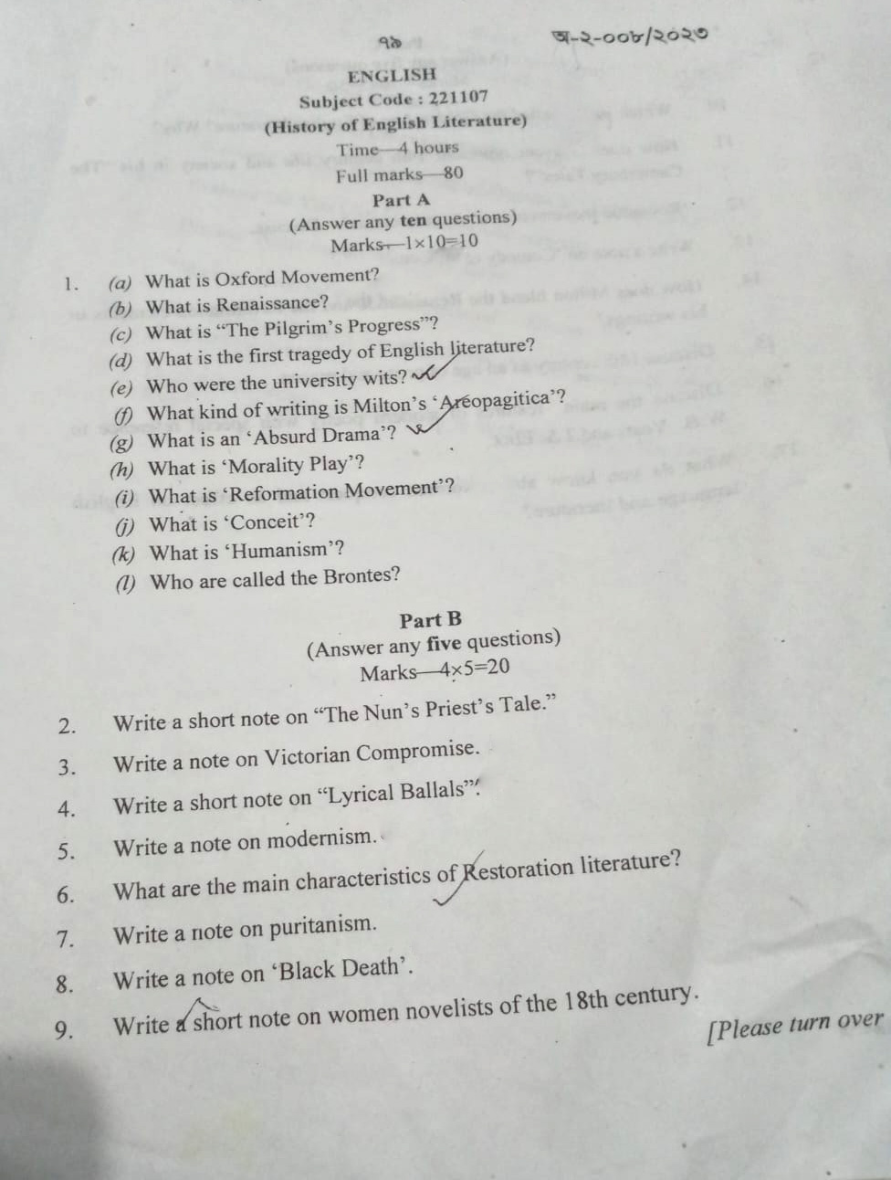 question of history of english literature 2023