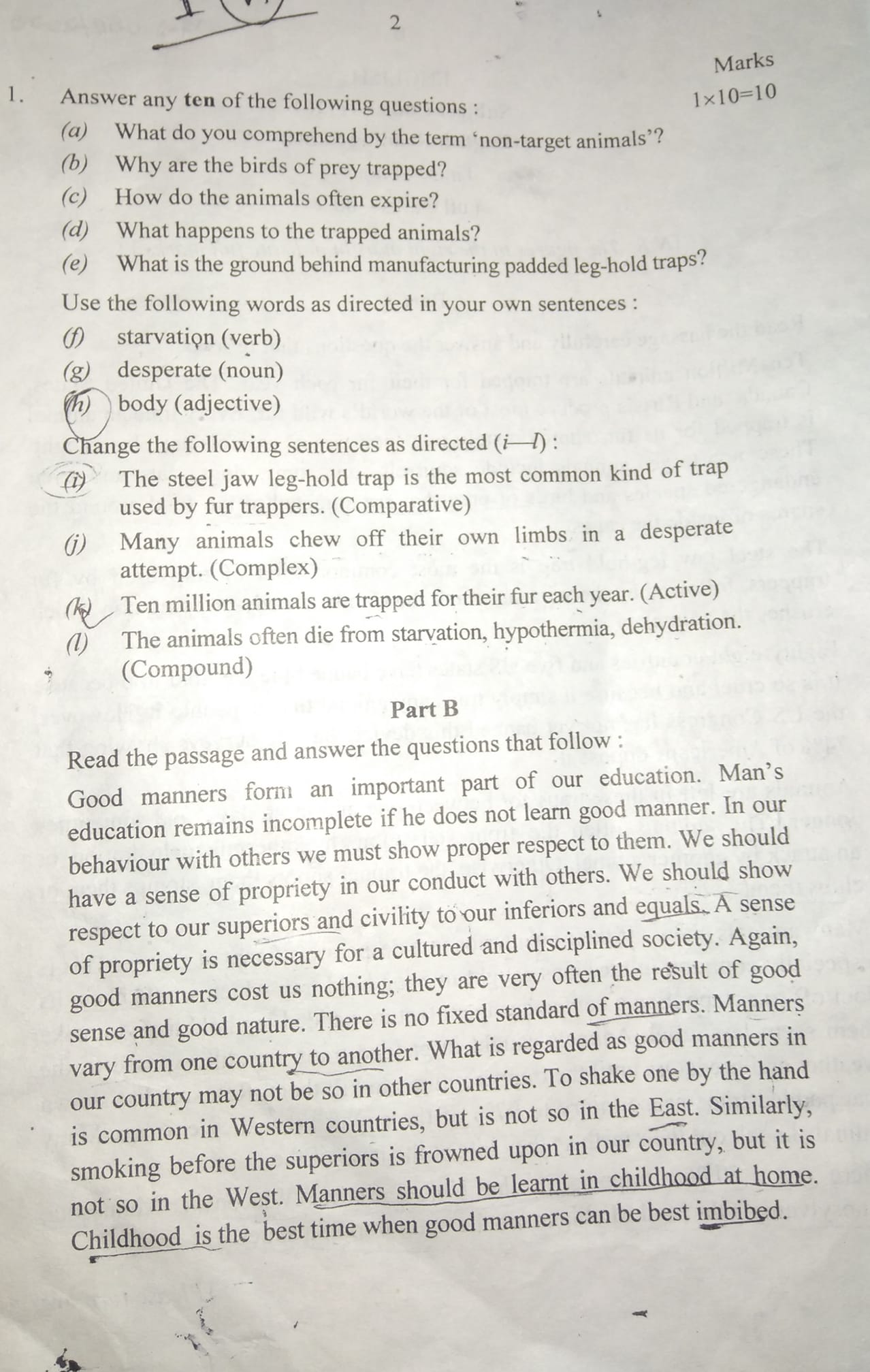 reading skill question 2023 2